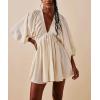 image:imageCHARTOU Womens Sexy V Neck Long Sleeve Mini Dress Tunic Babydoll Loose Flowy Swing Shift DressesApricot