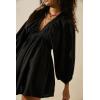 image:imageCHARTOU Womens Sexy V Neck Long Sleeve Mini Dress Tunic Babydoll Loose Flowy Swing Shift DressesBlack