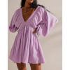 image:imageCHARTOU Womens Sexy V Neck Long Sleeve Mini Dress Tunic Babydoll Loose Flowy Swing Shift DressesPurple