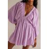 image:imageCHARTOU Womens Sexy V Neck Long Sleeve Mini Dress Tunic Babydoll Loose Flowy Swing Shift DressesPurple