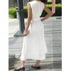 image:imageCHARTOU Womens Sleeveless Cotton Long Dress V Neck Slit A Line Midi Tank Sun Dress with BeltWhite