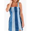 image:imageCHARTOU Womens Sleeveless Denim Mini Dress Sexy Bodycon Split Color Block Patchwork Tube Top Jean Club DressBlue
