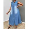 image:imageCHARTOU Womens Sleeveless Denim Shirt Dress Casual Lapel Collar Button Down Jean Long DressesBlue