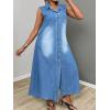 image:imageCHARTOU Womens Sleeveless Denim Shirt Dress Casual Lapel Collar Button Down Jean Long DressesBlue
