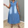 image:imageCHARTOU Womens Sleeveless Denim Shirt Dress Casual Lapel Collar Button Down Jean Long DressesBlue