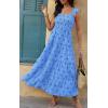 image:imageCHARTOU Womens Sleeveless Smocked Maxi Dress Long Flowy Tiered Dress Elegant Ruffle Boho SundressBlue