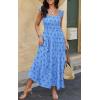 image:imageCHARTOU Womens Sleeveless Smocked Maxi Dress Long Flowy Tiered Dress Elegant Ruffle Boho SundressBlue