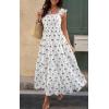 image:imageCHARTOU Womens Sleeveless Smocked Maxi Dress Long Flowy Tiered Dress Elegant Ruffle Boho SundressWhite