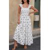 image:imageCHARTOU Womens Sleeveless Smocked Maxi Dress Long Flowy Tiered Dress Elegant Ruffle Boho SundressWhite