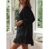 image:imageCHARTOU Womens Summer Cotton V Neck Bobydoll Dress Ruffle 34 Sleeve A Line Loose Beach Mini DressBlack