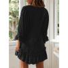 image:imageCHARTOU Womens Summer Cotton V Neck Bobydoll Dress Ruffle 34 Sleeve A Line Loose Beach Mini DressBlack