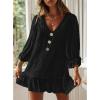 image:imageCHARTOU Womens Summer Cotton V Neck Bobydoll Dress Ruffle 34 Sleeve A Line Loose Beach Mini DressBlack