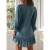 image:imageCHARTOU Womens Summer Cotton V Neck Bobydoll Dress Ruffle 34 Sleeve A Line Loose Beach Mini DressBlue