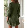 image:imageCHARTOU Womens Summer Cotton V Neck Bobydoll Dress Ruffle 34 Sleeve A Line Loose Beach Mini DressGreen
