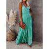 image:imageCHARTOU Womens Summer Maxi Dress Printed V Neck Dress Bohemian Spaghetti Strap Sleeveless Ruffle DressesGreen