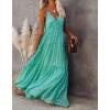 image:imageCHARTOU Womens Summer Maxi Dress Printed V Neck Dress Bohemian Spaghetti Strap Sleeveless Ruffle DressesGreen