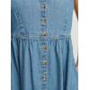 image:imageCHARTOU Womens Summer Spaghetti Strap Jean Midi Dress Full Buttons Pleated Blue Denim Dress with PocketsBlue