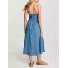 image:imageCHARTOU Womens Summer Spaghetti Strap Jean Midi Dress Full Buttons Pleated Blue Denim Dress with PocketsBlue