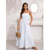 image:imageCHARTOU Womens Summer Spaghetti Strap Striped Maxi Long Dress Sleeveless Smocked Cut Out Swing DressBlue Stripes