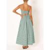 image:imageCHARTOU Womens Summer Spaghetti Strap Striped Maxi Long Dress Sleeveless Smocked Cut Out Swing DressGreen