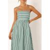 image:imageCHARTOU Womens Summer Spaghetti Strap Striped Maxi Long Dress Sleeveless Smocked Cut Out Swing DressGreen