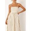 image:imageCHARTOU Womens Summer Spaghetti Strap Striped Maxi Long Dress Sleeveless Smocked Cut Out Swing DressWhite