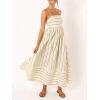 image:imageCHARTOU Womens Summer Spaghetti Strap Striped Maxi Long Dress Sleeveless Smocked Cut Out Swing DressWhite