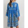 image:imageCHARTOU Womens V Neck Ruffle 34 Sleeve Babydoll Mini Dress Boho Beach Floral Summer DressBlue
