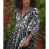 image:imageCHARTOU Womens Vintage Floral 34 Sleeve Ruffle Midi Long Dress V Neck Tie Knot Beach Flowy Swing SundressBlack
