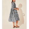 image:imageCHARTOU Womens Vintage Floral 34 Sleeve Ruffle Midi Long Dress V Neck Tie Knot Beach Flowy Swing SundressBlack