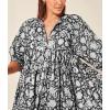 image:imageCHARTOU Womens Vintage Floral 34 Sleeve Ruffle Midi Long Dress V Neck Tie Knot Beach Flowy Swing SundressBlack