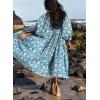 image:imageCHARTOU Womens Vintage Floral 34 Sleeve Ruffle Midi Long Dress V Neck Tie Knot Beach Flowy Swing SundressBlue
