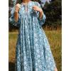 image:imageCHARTOU Womens Vintage Floral 34 Sleeve Ruffle Midi Long Dress V Neck Tie Knot Beach Flowy Swing SundressBlue