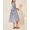 image:imageCHARTOU Womens Vintage Floral 34 Sleeve Ruffle Midi Long Dress V Neck Tie Knot Beach Flowy Swing SundressDark Blue