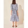 image:imageCHARTOU Womens Vintage Floral 34 Sleeve Ruffle Midi Long Dress V Neck Tie Knot Beach Flowy Swing SundressDark Blue