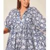 image:imageCHARTOU Womens Vintage Floral 34 Sleeve Ruffle Midi Long Dress V Neck Tie Knot Beach Flowy Swing SundressDark Blue