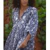 image:imageCHARTOU Womens Vintage Floral 34 Sleeve Ruffle Midi Long Dress V Neck Tie Knot Beach Flowy Swing SundressDark Blue