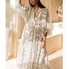 image:imageCHARTOU Womens Vintage Floral 34 Sleeve Ruffle Midi Long Dress V Neck Tie Knot Beach Flowy Swing SundressGray