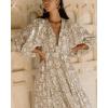 image:imageCHARTOU Womens Vintage Floral 34 Sleeve Ruffle Midi Long Dress V Neck Tie Knot Beach Flowy Swing SundressGray
