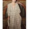 image:imageCHARTOU Womens Vintage Floral 34 Sleeve Ruffle Midi Long Dress V Neck Tie Knot Beach Flowy Swing SundressGray
