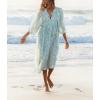 image:imageCHARTOU Womens Vintage Floral 34 Sleeve Ruffle Midi Long Dress V Neck Tie Knot Beach Flowy Swing SundressLight Green