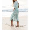 image:imageCHARTOU Womens Vintage Floral 34 Sleeve Ruffle Midi Long Dress V Neck Tie Knot Beach Flowy Swing SundressLight Green