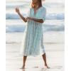 image:imageCHARTOU Womens Vintage Floral 34 Sleeve Ruffle Midi Long Dress V Neck Tie Knot Beach Flowy Swing SundressLight Green
