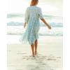 image:imageCHARTOU Womens Vintage Floral 34 Sleeve Ruffle Midi Long Dress V Neck Tie Knot Beach Flowy Swing SundressLight Green