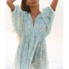 image:imageCHARTOU Womens Vintage Floral 34 Sleeve Ruffle Midi Long Dress V Neck Tie Knot Beach Flowy Swing SundressLight Green