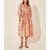 image:imageCHARTOU Womens Vintage Floral 34 Sleeve Ruffle Midi Long Dress V Neck Tie Knot Beach Flowy Swing SundressOrange