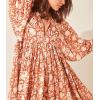 image:imageCHARTOU Womens Vintage Floral 34 Sleeve Ruffle Midi Long Dress V Neck Tie Knot Beach Flowy Swing SundressOrange