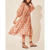 image:imageCHARTOU Womens Vintage Floral 34 Sleeve Ruffle Midi Long Dress V Neck Tie Knot Beach Flowy Swing SundressOrange