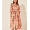image:imageCHARTOU Womens Vintage Floral 34 Sleeve Ruffle Midi Long Dress V Neck Tie Knot Beach Flowy Swing SundressOrange
