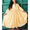 image:imageCHARTOU Womens Vintage Floral 34 Sleeve Ruffle Midi Long Dress V Neck Tie Knot Beach Flowy Swing SundressYellow